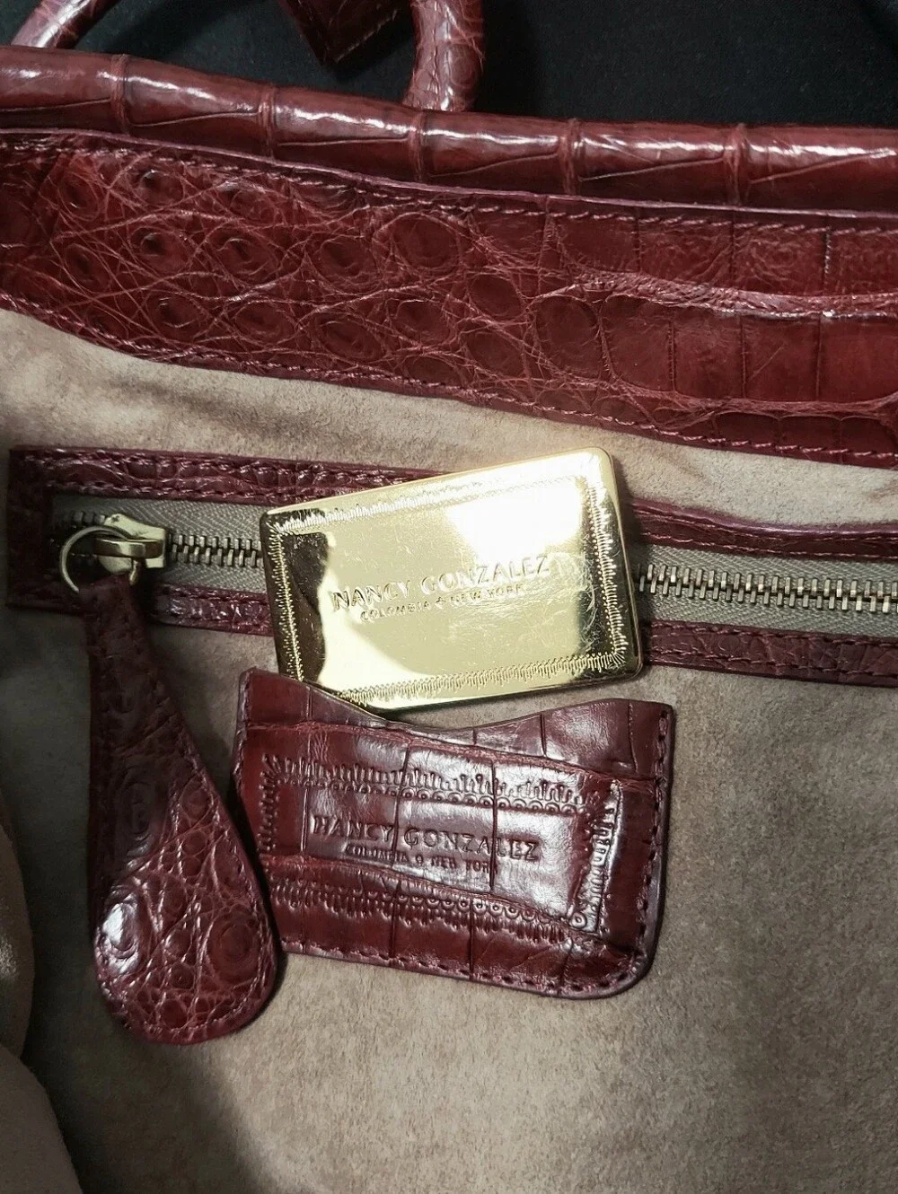 Nancy Gonzalez Genuine Crocodile Bag, Satchel Double Handle,  Burgundy